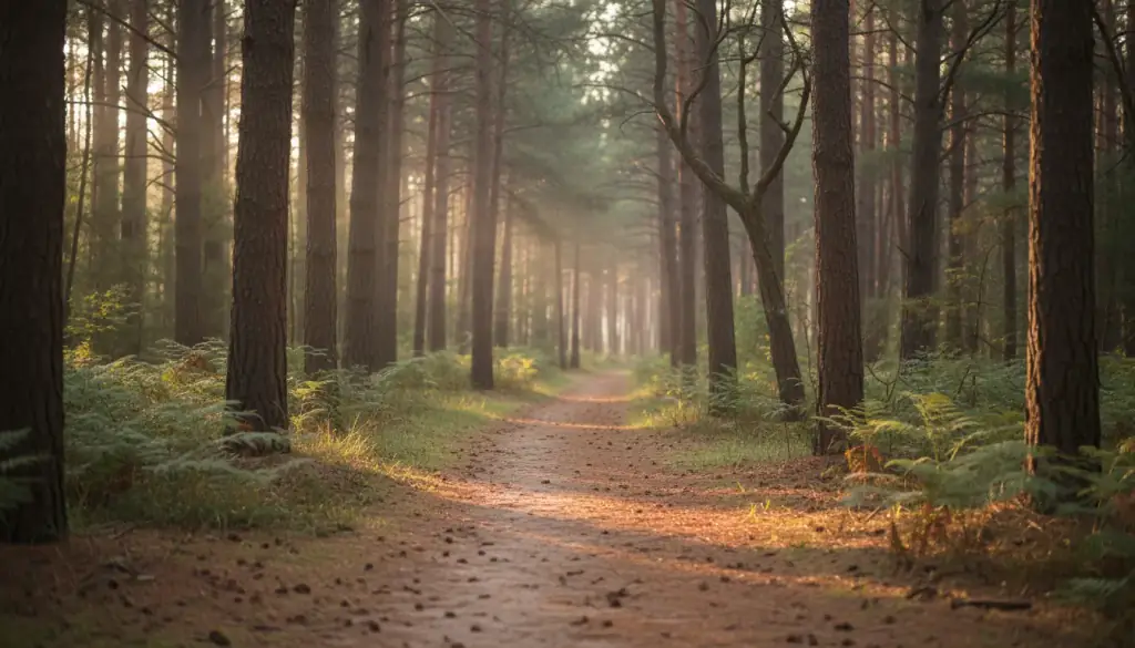 A running trail through a red pine and jack pine forest
